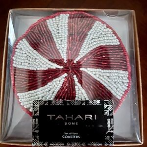 Beautiful Tahari candy candy cane style beaded coasters. Set of four.